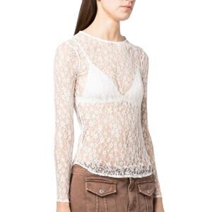 Isabel Marant Toyela White Lace Sheer Etoile Mock Neck Long Sleeve Top Size 38/6